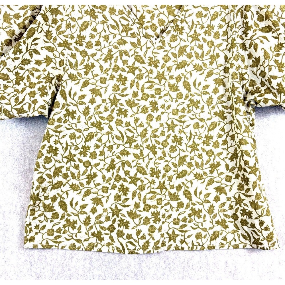 Madewell Batik Vine Floral Blouse Small Puff Sleeve V Neck 100% Cotton Boho - Picture 4 of 11
